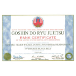 10<sup>th</sup>Degree Rank Certificate, Goshin Do Ryu Jujitsu, Jul 12, 1997