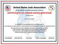 USJA (ACE) Aikido Certified Examiners Division - Certificate of Junior Aikido Mon Rank